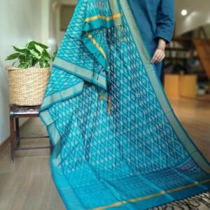 Silk-cotton Ikat Dupatta from Telengana – (SCDT0052)