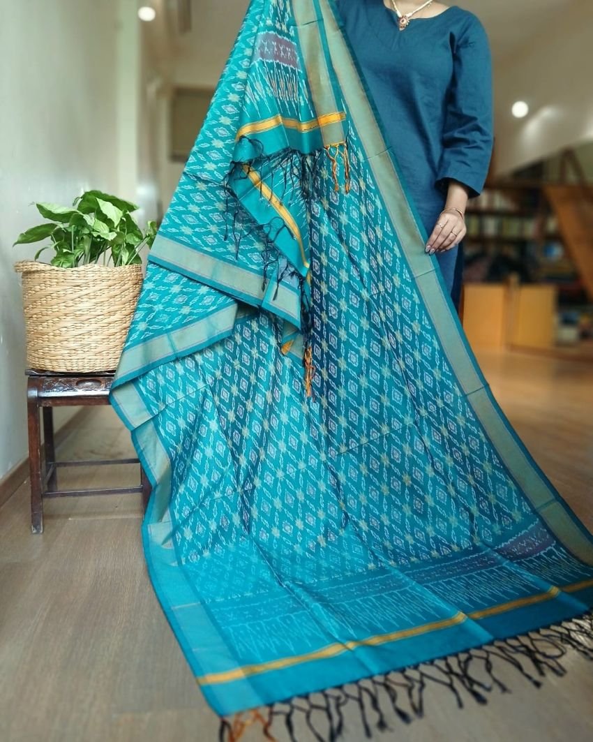 Silk-cotton Ikat Dupatta from Telengana – (SCDT0052)
