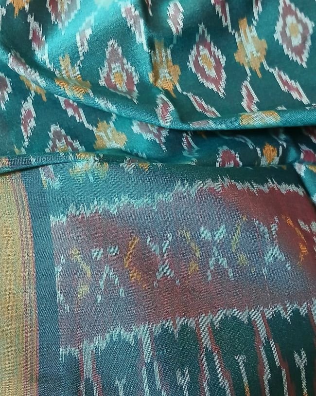 Silk-cotton Ikat Dupatta from Telengana – (SCDT0052) - Image 4
