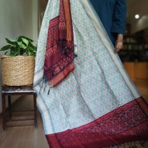 Silk-cotton Ikat Dupatta from Telengana – (SCDT0054)
