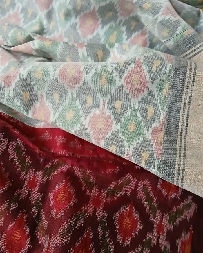 Silk-cotton Ikat Dupatta from Telengana – (SCDT0054) - Image 4