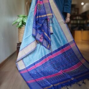 Silk-cotton Ikat Dupatta from Telengana – (SCDT0056)