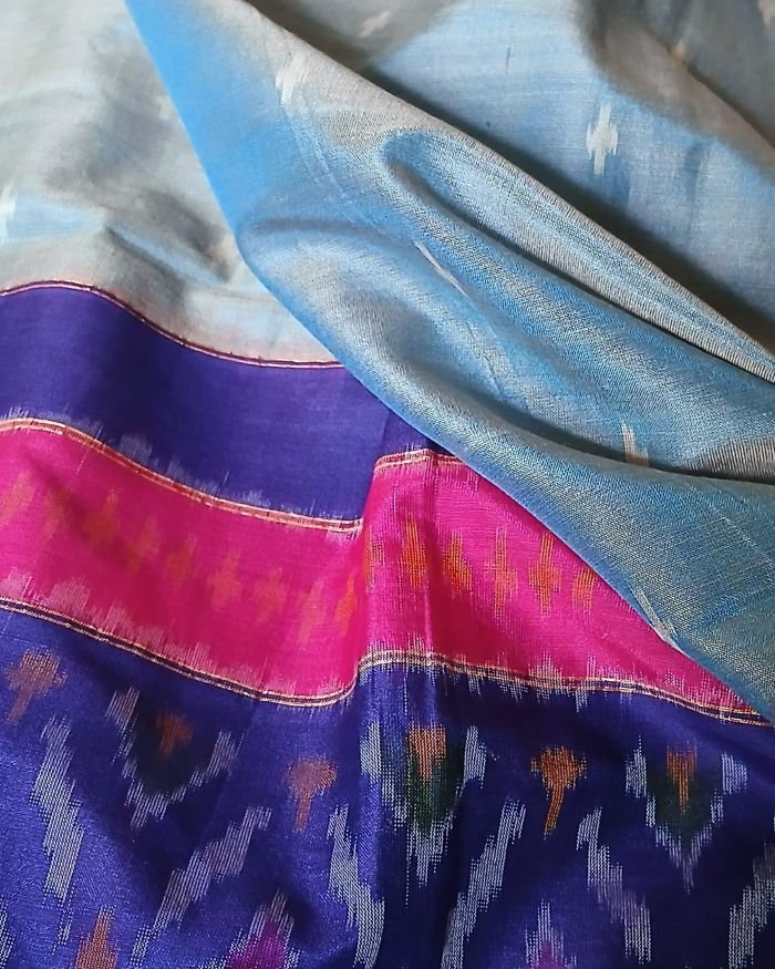 Silk-cotton Ikat Dupatta from Telengana – (SCDT0056) - Image 4