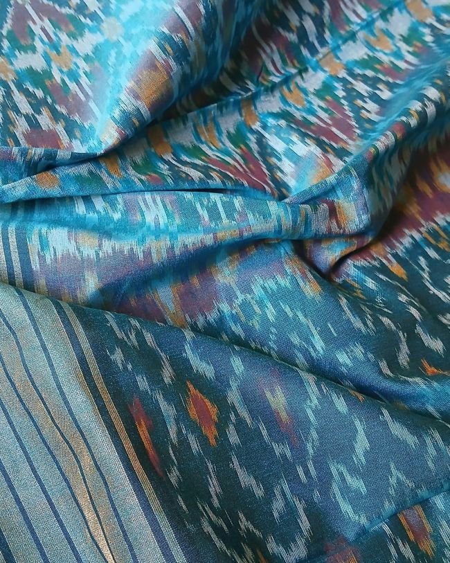 Silk-cotton Ikat Dupatta from Telengana – (SCDT0057) - Image 4