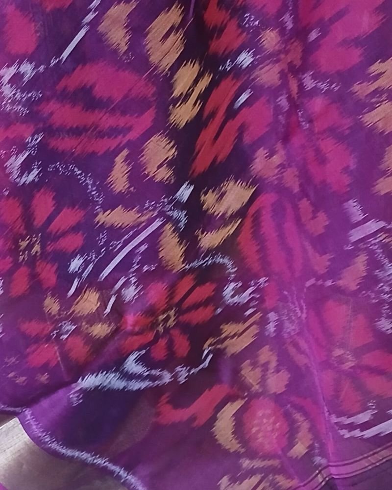 Handloom Single Ikat in Silk-Cotton Saree – (HSIS0040) - Image 4