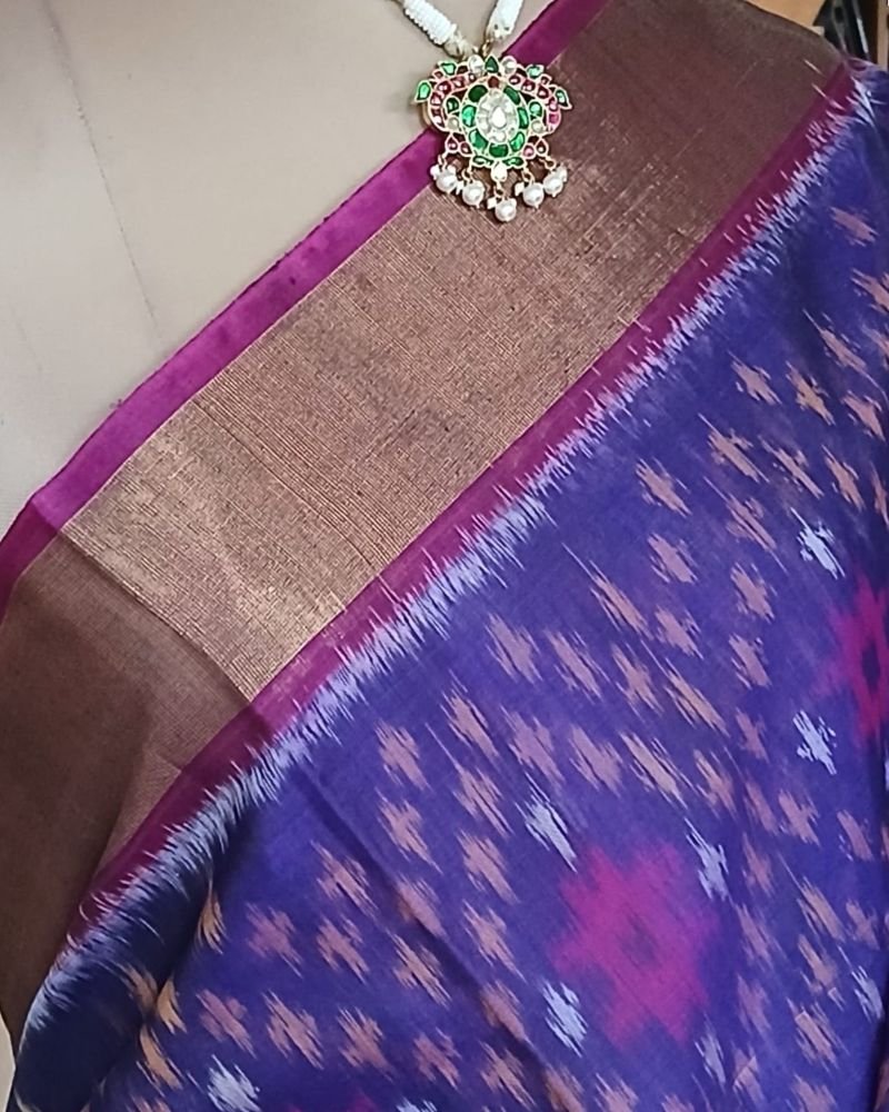 Handloom Single Ikat in Silk-Cotton Saree – (HSIS0040) - Image 3