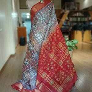 Handloom Single Ikat in Silk-Cotton Saree – (HSIS0041)