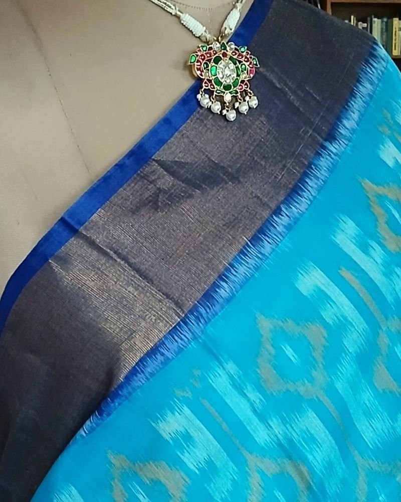 Handloom Single Ikat in Silk-Cotton Saree – (HSIS0042) - Image 3