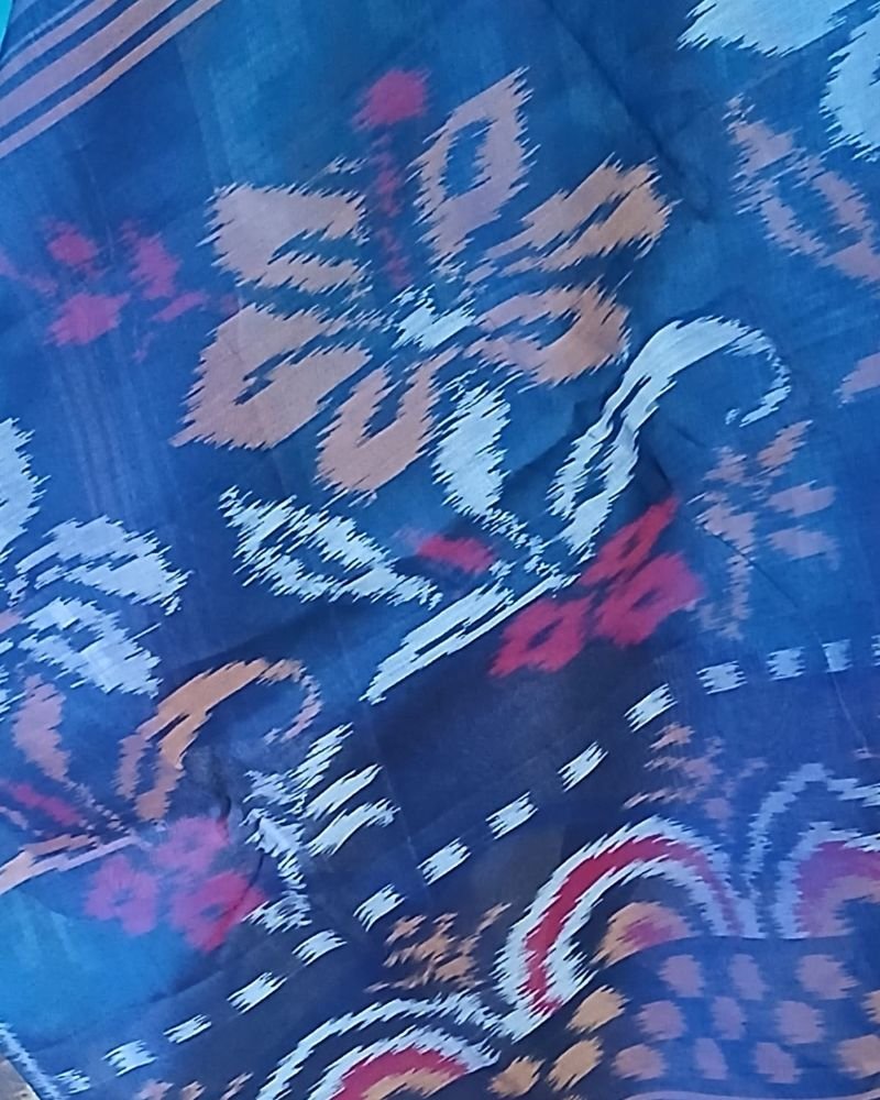 Handloom Single Ikat in Silk-Cotton Saree – (HSIS0042) - Image 4