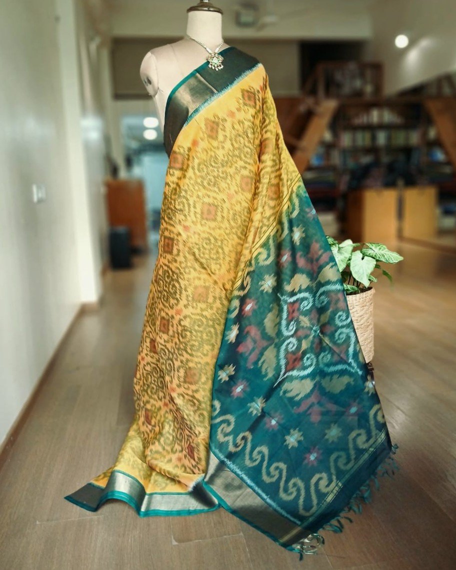 Handloom Single Ikat in Silk-Cotton Saree – (HSIS0034)