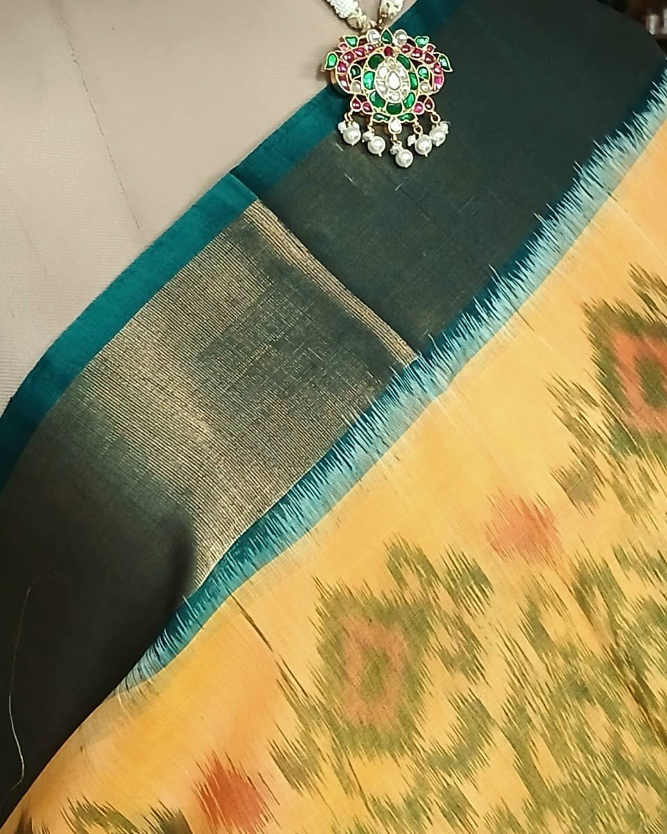 Handloom Single Ikat in Silk-Cotton Saree – (HSIS0034) - Image 3