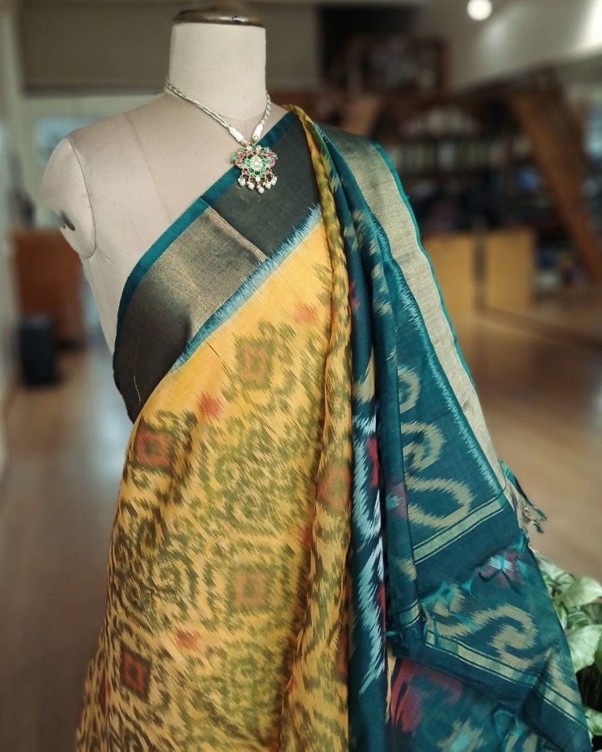 Handloom Single Ikat in Silk-Cotton Saree – (HSIS0034) - Image 5