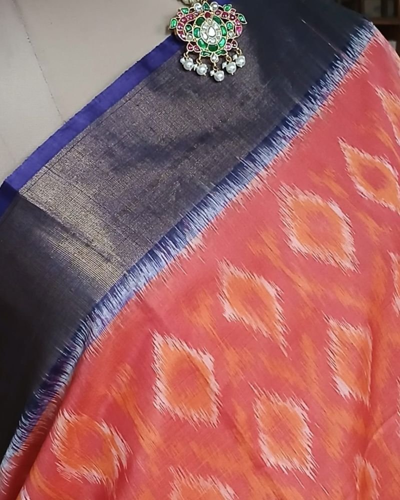 Handloom Single Ikat in Silk-Cotton Saree – (HSIS0035) - Image 3