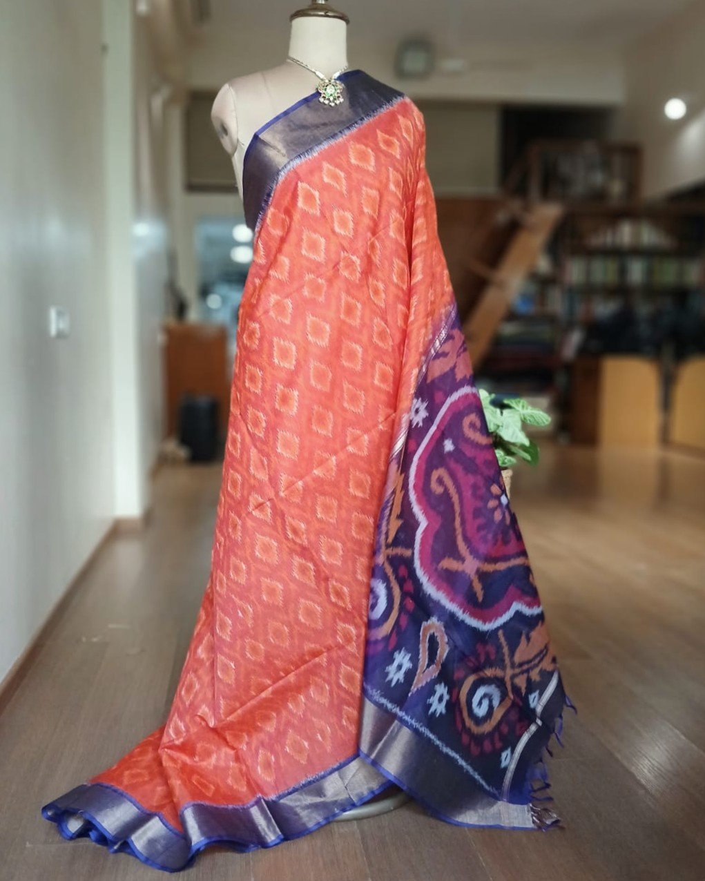 Handloom Single Ikat in Silk-Cotton Saree – (HSIS0035)