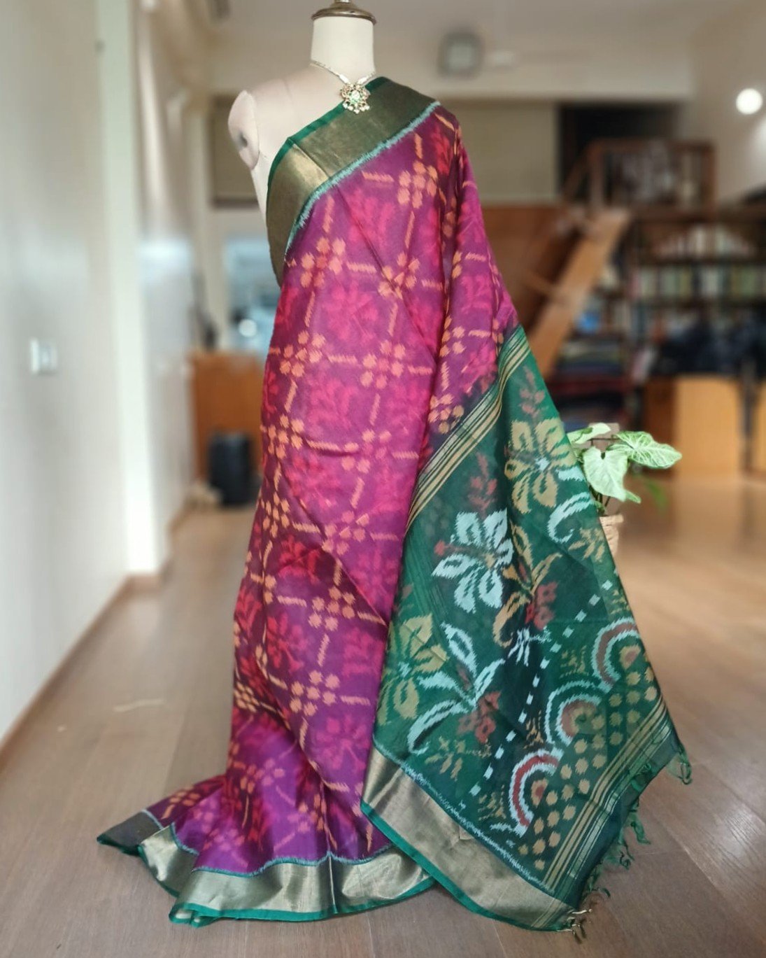Handloom Single Ikat in Silk-Cotton Saree – (HSIS0036)