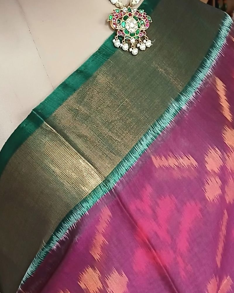 Handloom Single Ikat in Silk-Cotton Saree – (HSIS0036) - Image 3