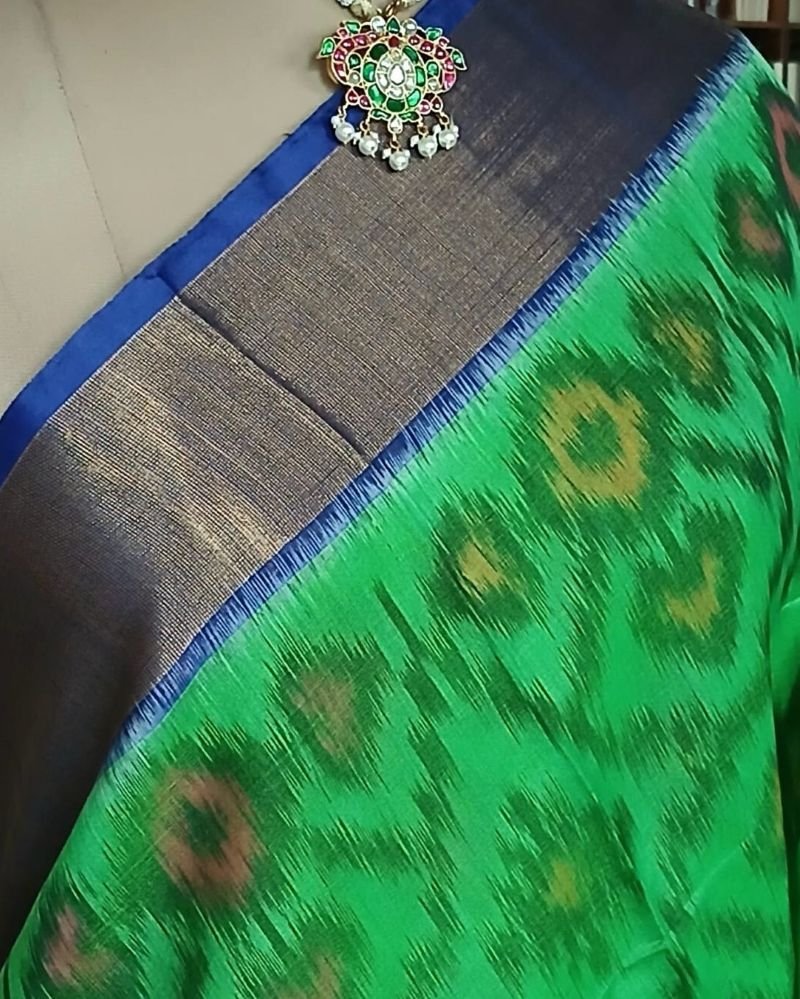 Handloom Single Ikat in Silk-Cotton Saree – (HSIS0038) - Image 3