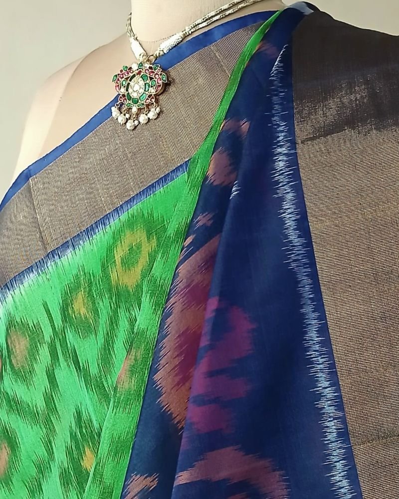 Handloom Single Ikat in Silk-Cotton Saree – (HSIS0038) - Image 6