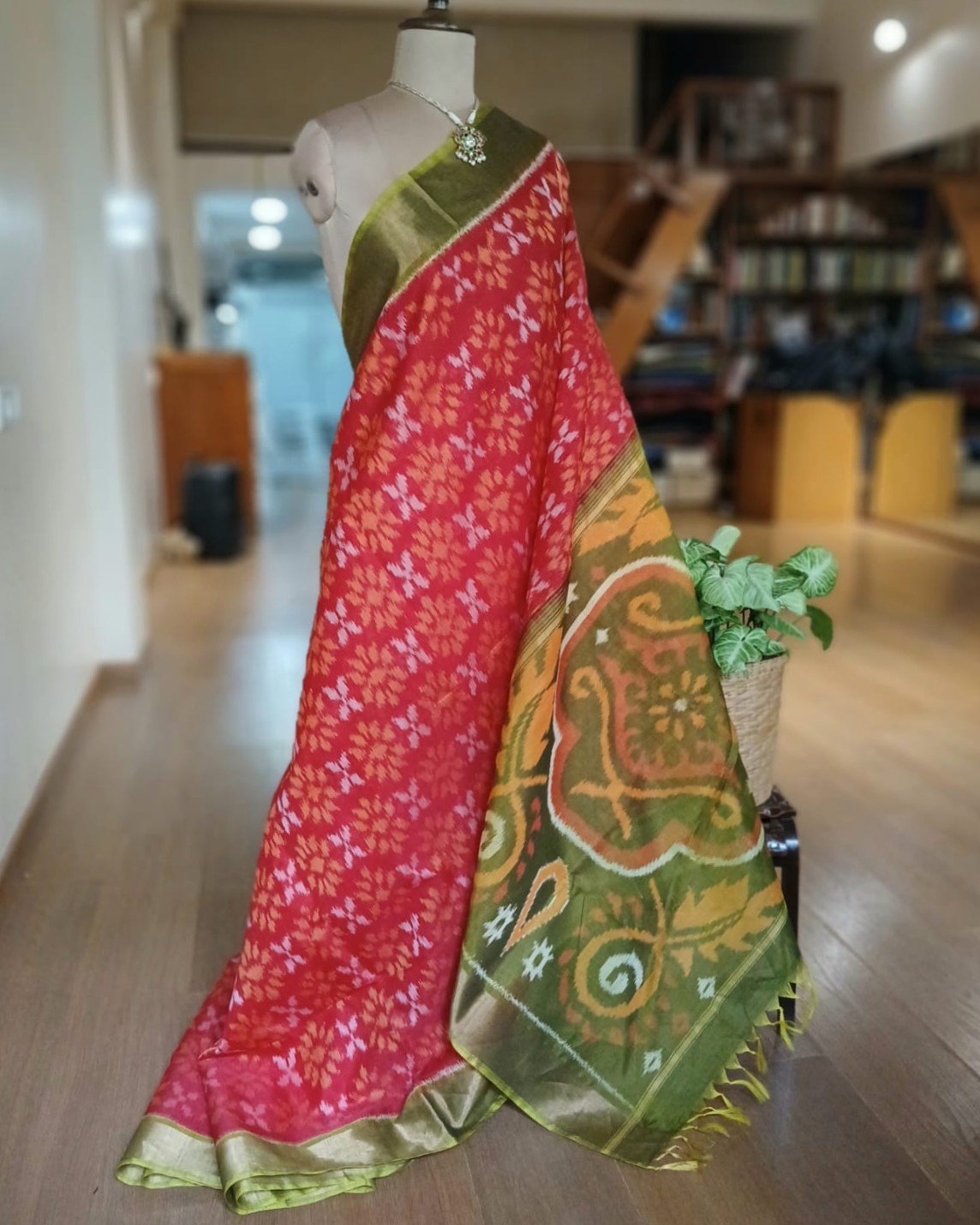 Handloom Single Ikat in Silk-Cotton Saree – (HSIS0039)