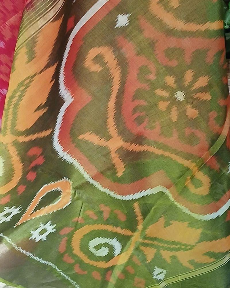 Handloom Single Ikat in Silk-Cotton Saree – (HSIS0039) - Image 4