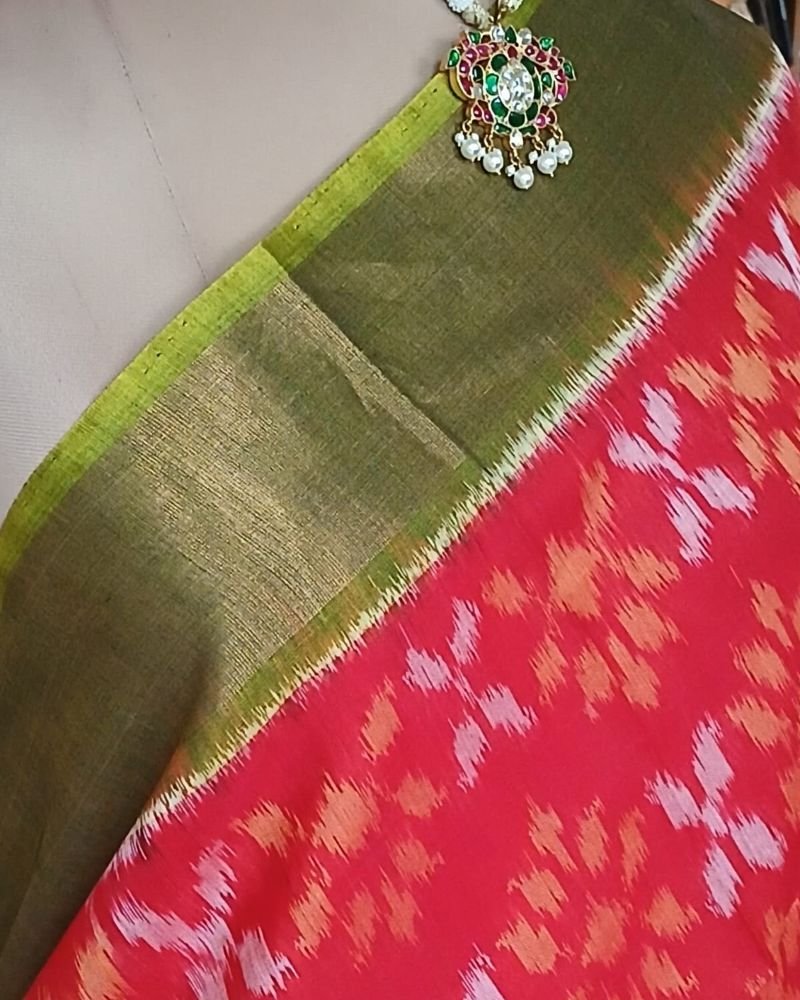 Handloom Single Ikat in Silk-Cotton Saree – (HSIS0039) - Image 3