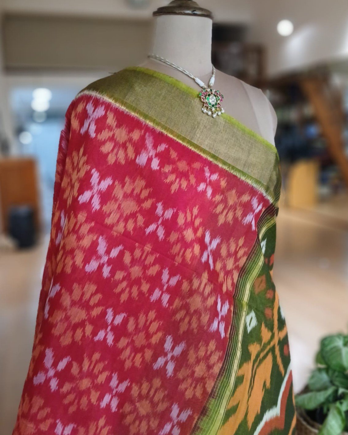 Handloom Single Ikat in Silk-Cotton Saree – (HSIS0039) - Image 8