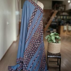 Ajrakh Applique Saree in Mul Cotton – (MCAS0014)