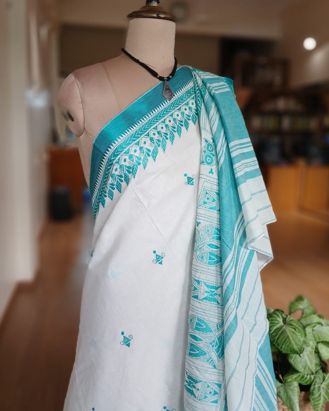 Cotton Kantha Saree from Santiniketan – (KNCS0013) - Image 4