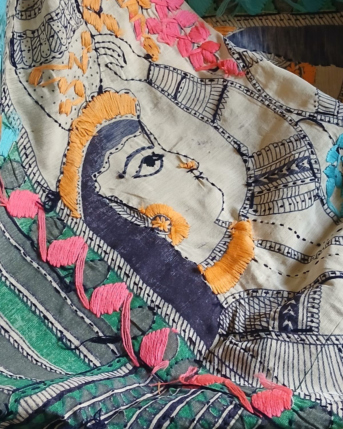 Hand Embroidered Dupatta from Punjab - (HEDP0010) - Image 3