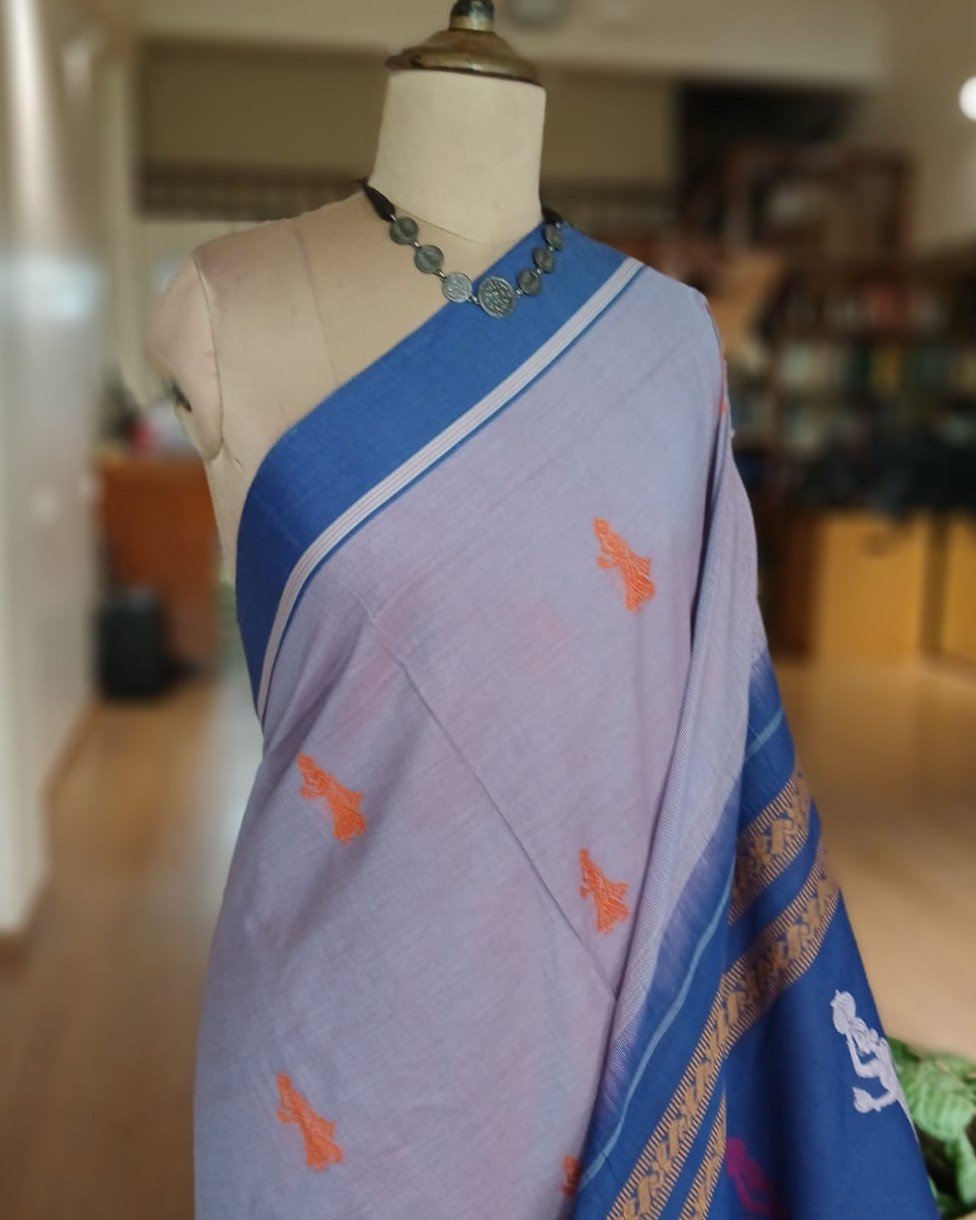 Gollabhama (milkmaid / gopika) handweave saree in cotton – (WGHS0007) - Image 3