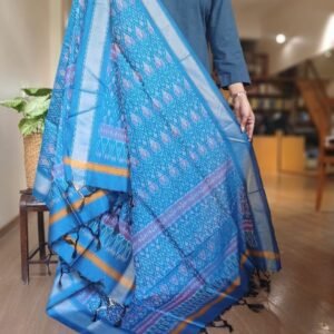 Silk-cotton Ikat Dupatta from Telengana – (SCDT0079)