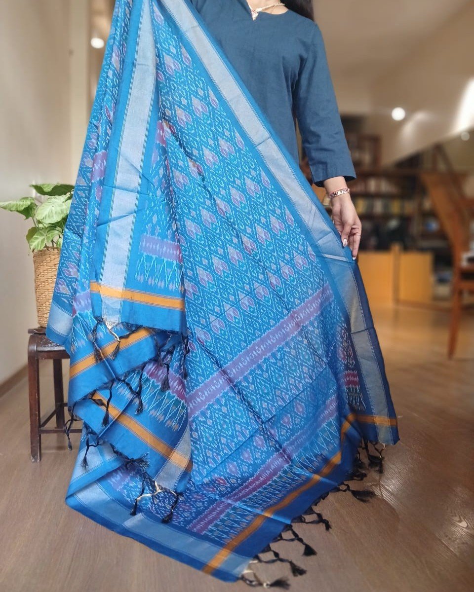 Silk-cotton Ikat Dupatta from Telengana – (SCDT0079)