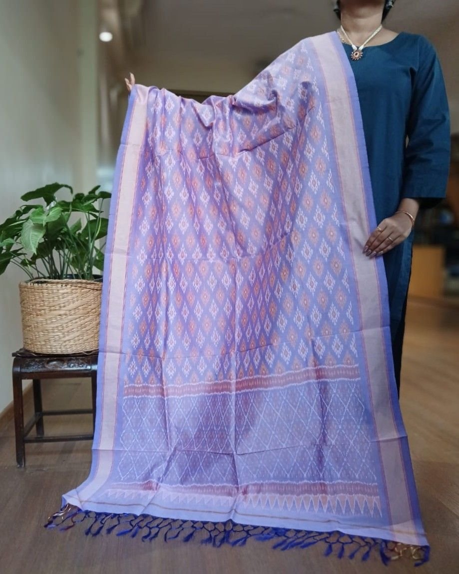 Silk-cotton Ikat Dupatta from Telengana – (SCDT0069) - Image 3