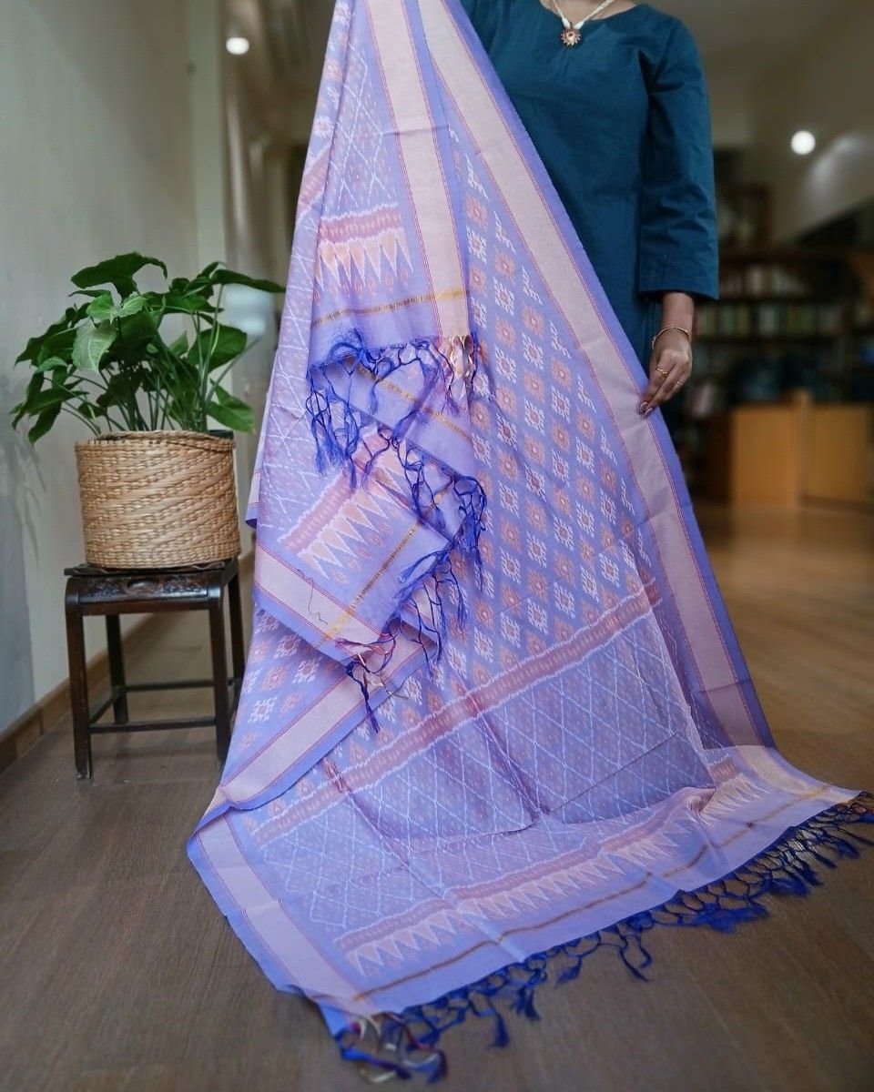 Silk-cotton Ikat Dupatta from Telengana – (SCDT0069)