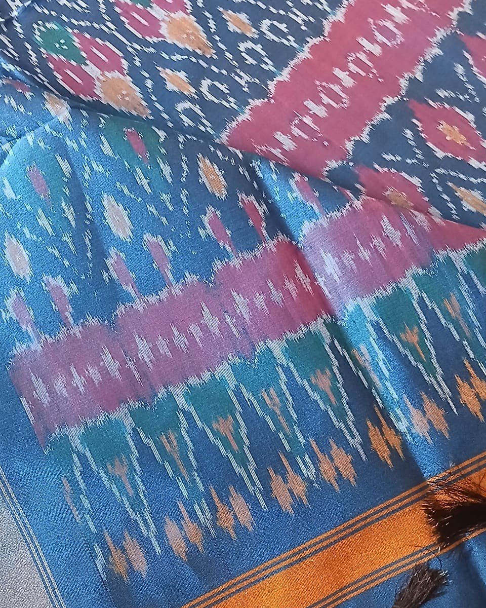 Silk-cotton Ikat Dupatta from Telengana – (SCDT0079) - Image 3