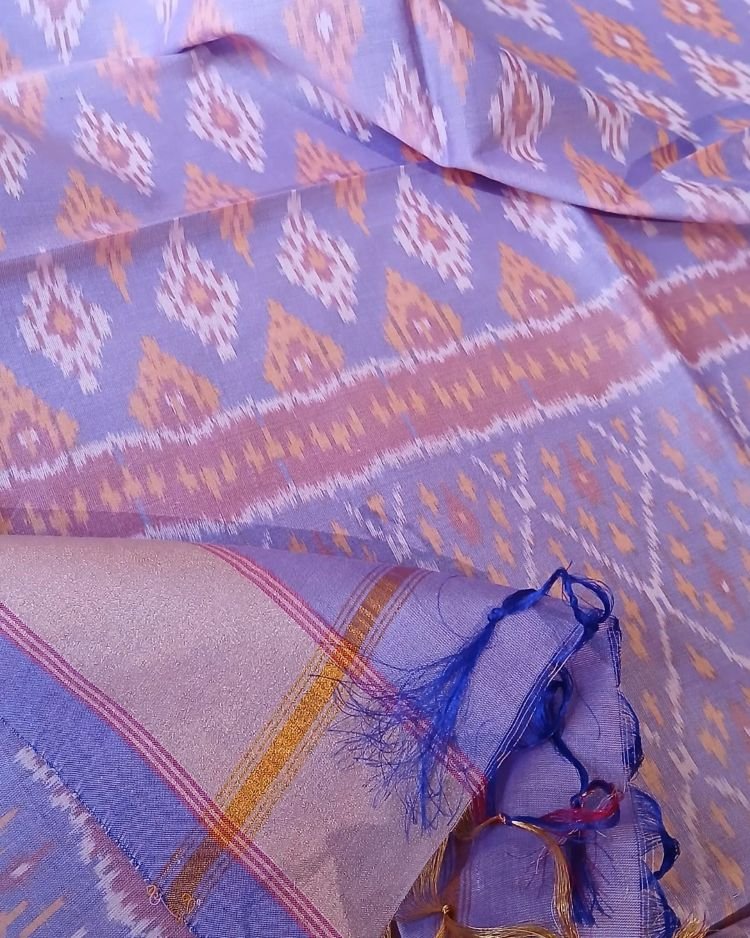 Silk-cotton Ikat Dupatta from Telengana – (SCDT0069) - Image 4