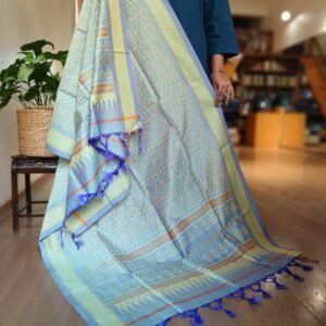 Silk-cotton Ikat Dupatta from Telengana – (SCDT0078)