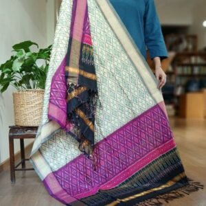 Silk-cotton Ikat Dupatta from Telengana – (SCDT0070)