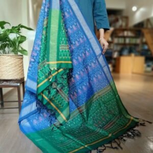 Silk-cotton Ikat Dupatta from Telengana – (SCDT0071)