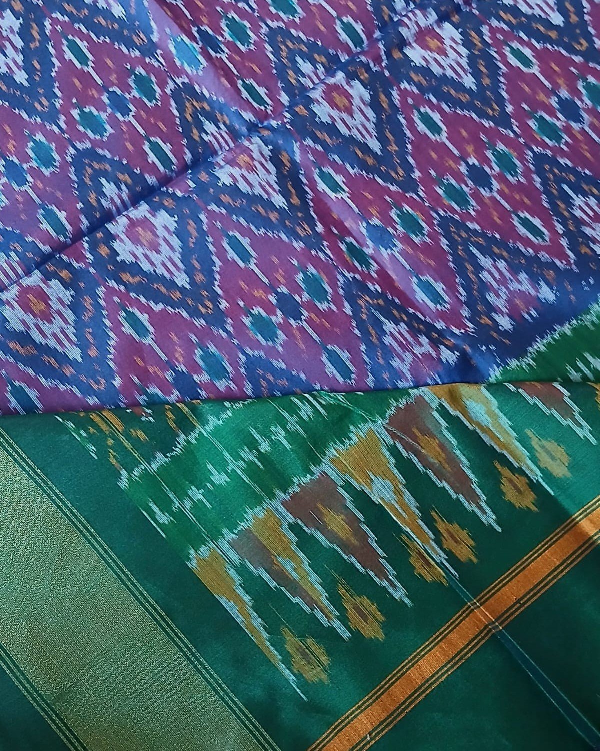 Silk-cotton Ikat Dupatta from Telengana – (SCDT0081) - Image 3