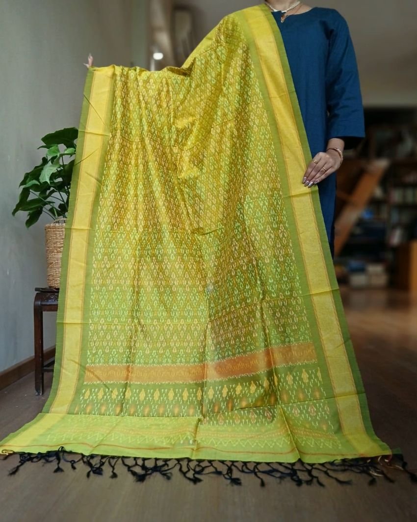 Silk-cotton Ikat Dupatta from Telengana – (SCDT0072) - Image 3