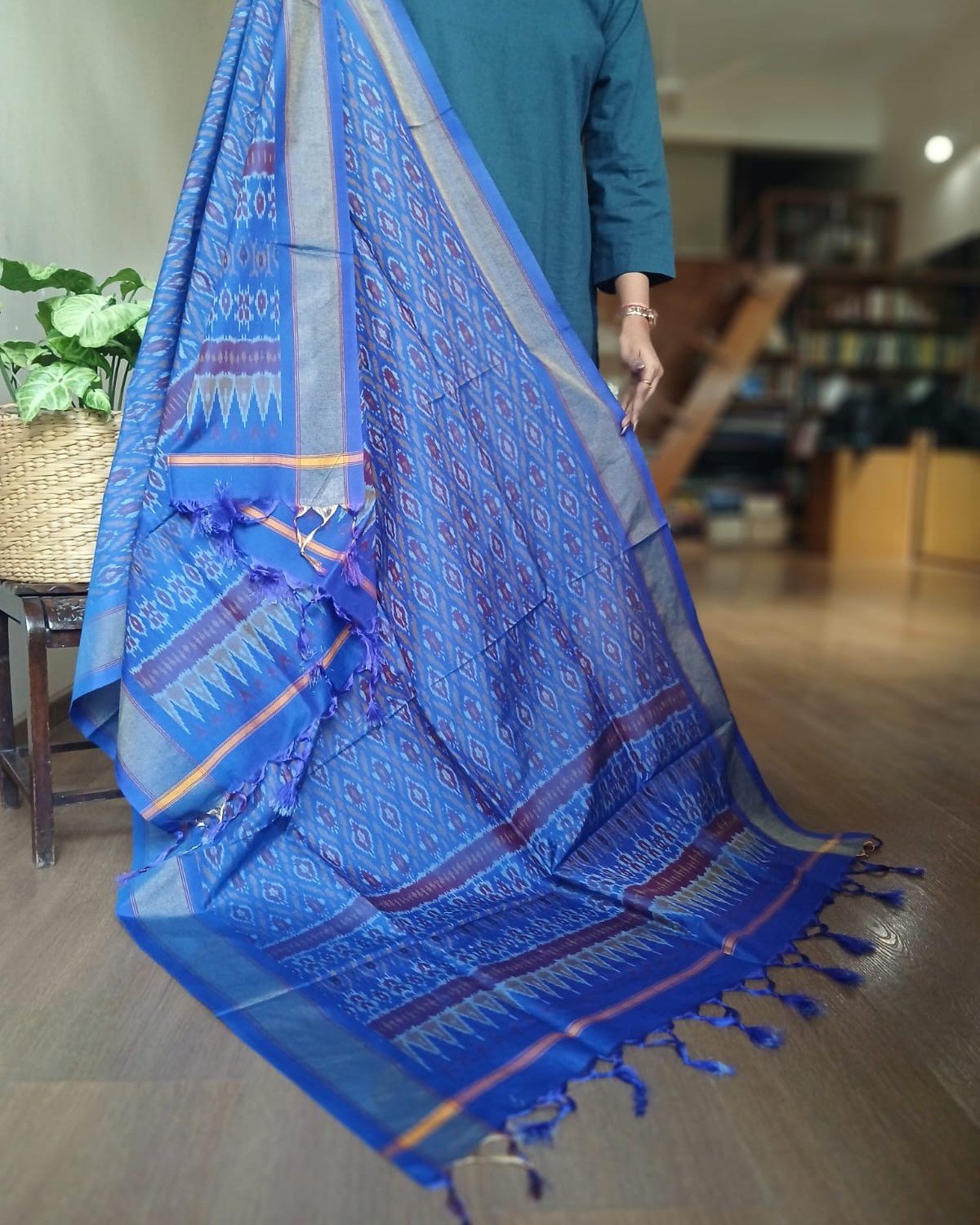 Silk-cotton Ikat Dupatta from Telengana – (SCDT0082)