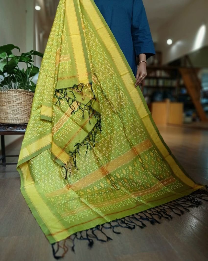 Silk-cotton Ikat Dupatta from Telengana – (SCDT0072)