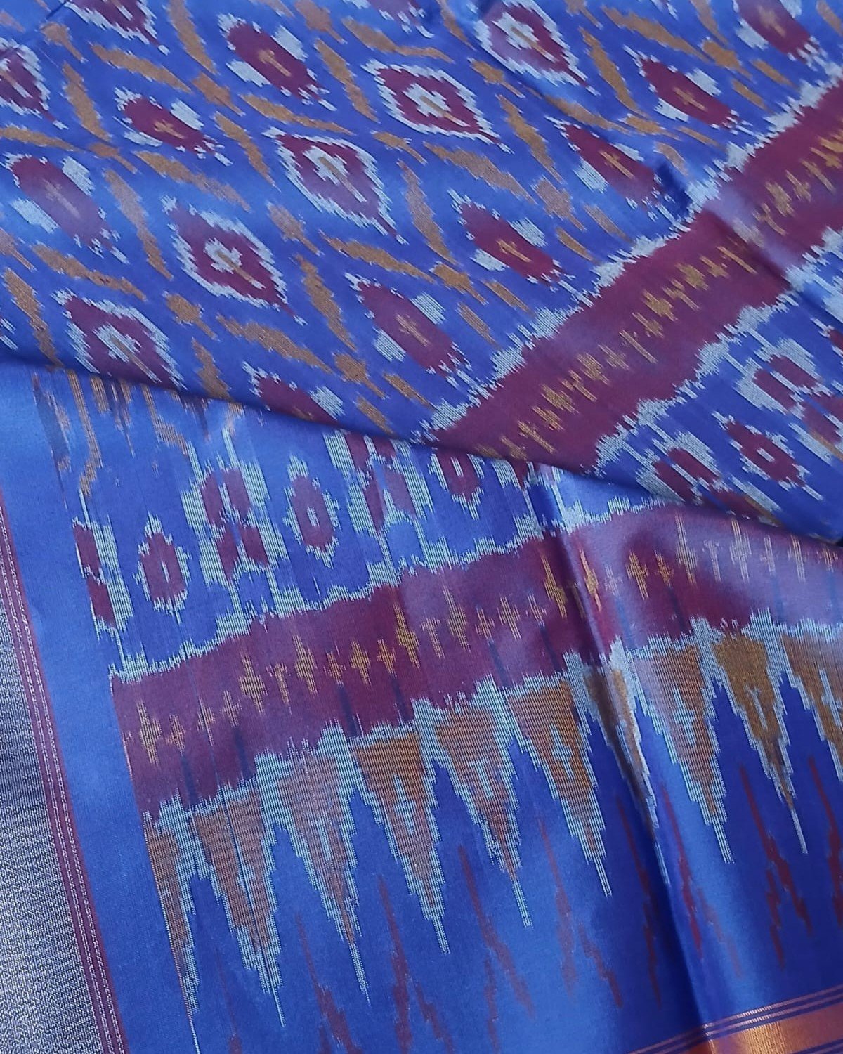 Silk-cotton Ikat Dupatta from Telengana – (SCDT0082) - Image 3