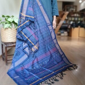 Silk-cotton Ikat Dupatta from Telengana – (SCDT0084)