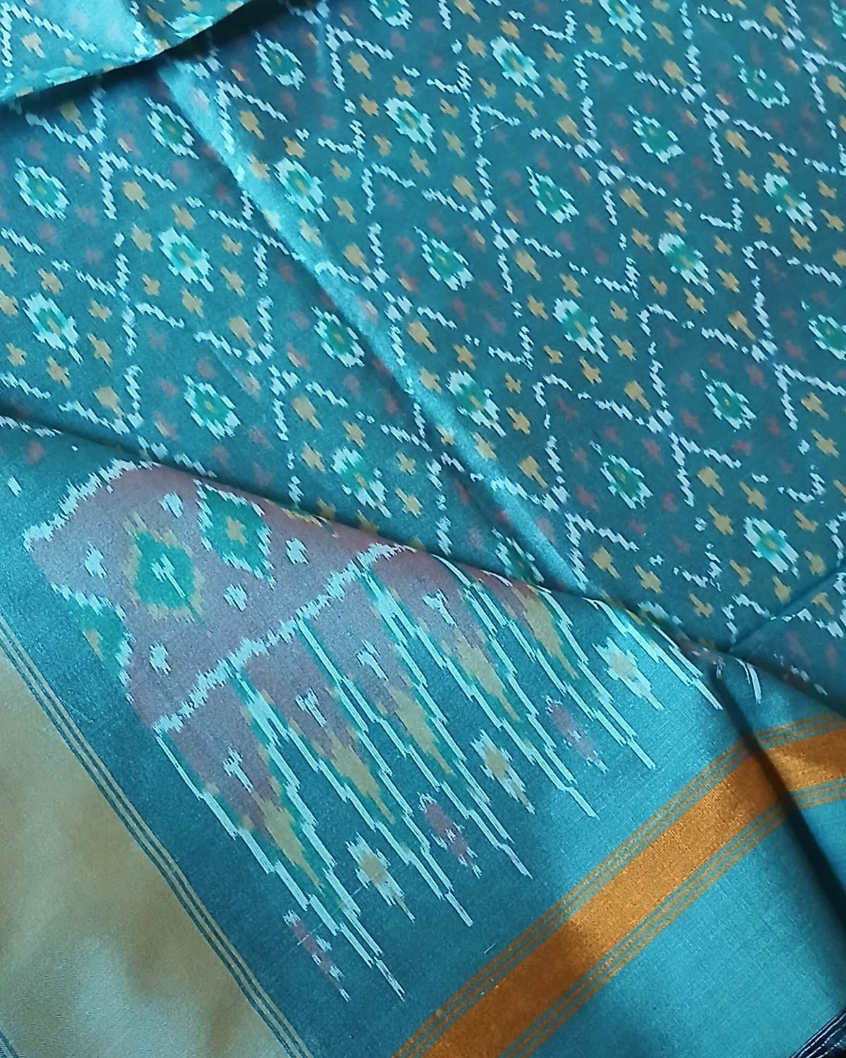 Silk-cotton Ikat Dupatta from Telengana – (SCDT0074) - Image 4