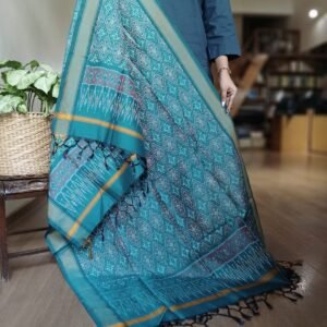 Silk-cotton Ikat Dupatta from Telengana – (SCDT0085)