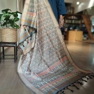 Silk-cotton Ikat Dupatta from Telengana – (SCDT0075)