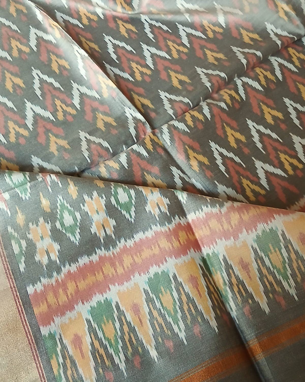 Silk-cotton Ikat Dupatta from Telengana – (SCDT0075) - Image 4