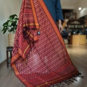 Silk-cotton Ikat Dupatta from Telengana – (SCDT0077)